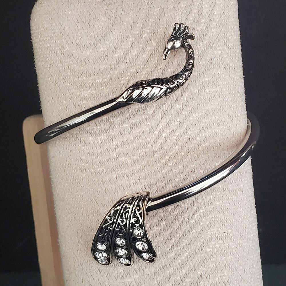 Arm Candy Peacock Bangle Wrap Bracelet Silver Tone with‎ Crystal Accents NIB